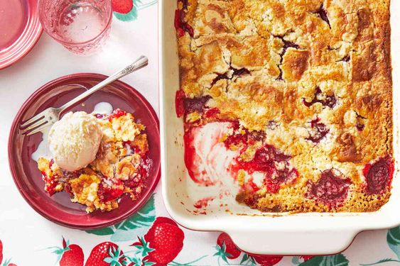 Assembling the Strawberry Dump Cake